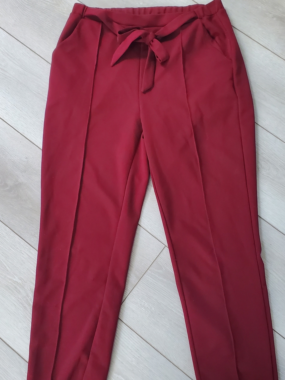 Burgundy/Wine Red Paperbag Waist Tapered Ankle Pants .